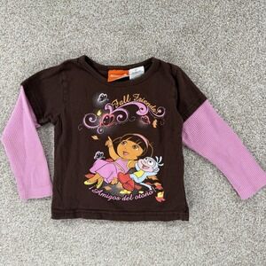 Y2K Dora The Explorer Shirt Girls 3T Fall Friends Boots Monkey Pink Brown *Wear*
